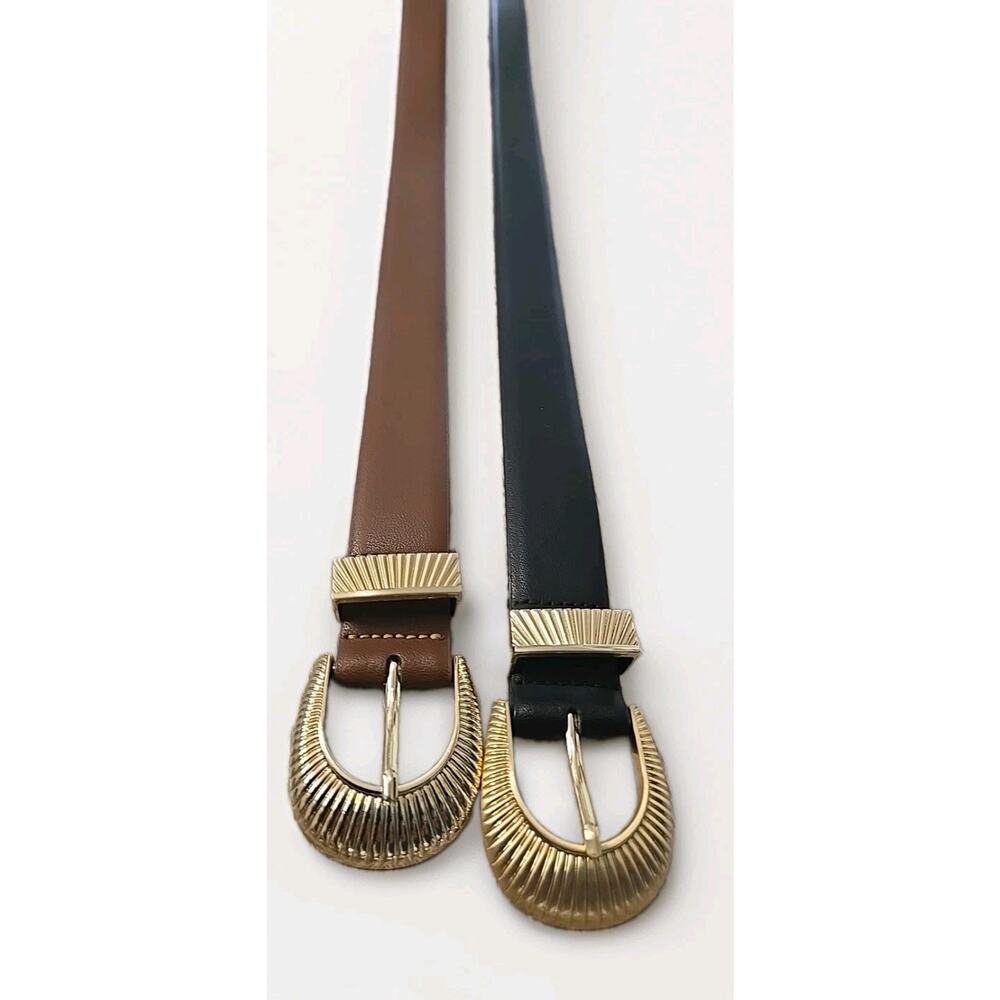 Jason Wu Women's Leather Belts Set 2 Black Brown Gold Buckle NWT Designer - Picture 9 of 12